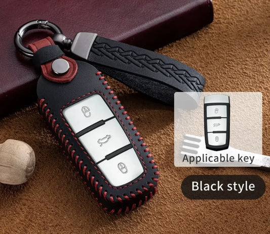 lederen Sleutelcover Sport - Zwart/rood Sleutelhoesje voor Volkswagen passat - Keycover - Auto Accessoires - leer - keycover - detail-shop